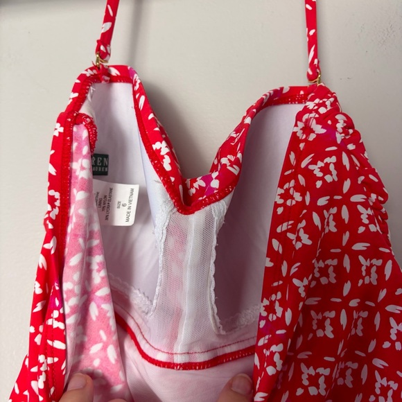 Lauren Ralph Lauren Two Piece Halter Tankini Swimsuit Red and White 4/6 - Picture 9 of 15